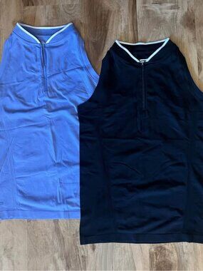 Women's Sleeveless Collarless Golf Polo with Zipper 2 Sets (M)